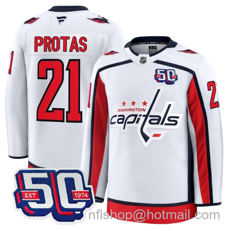Men's Washington Capitals Aliaksei Protas #21 50th Anniversary White Stitched Hockey Jersey