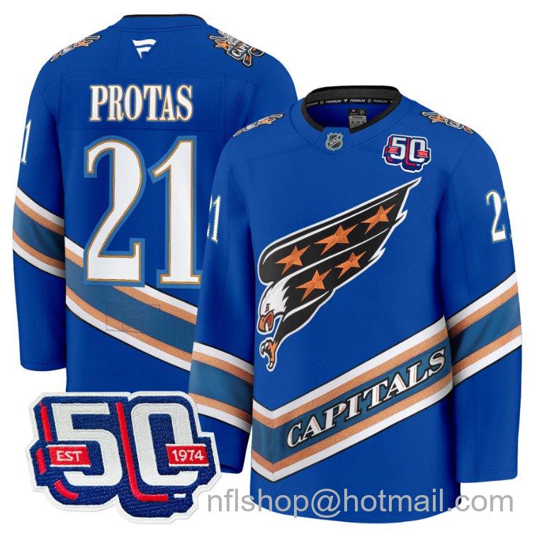 Men's Washington Capitals Aliaksei Protas #21 Screaming Eagle 50th Anniversary Royal Stitched Hockey Jersey