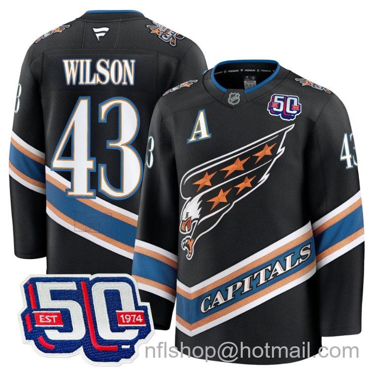 Men's Washington Capitals Tom Wilson #43 Screaming Eagle 50th Anniversary Black Stitched Hockey Jersey