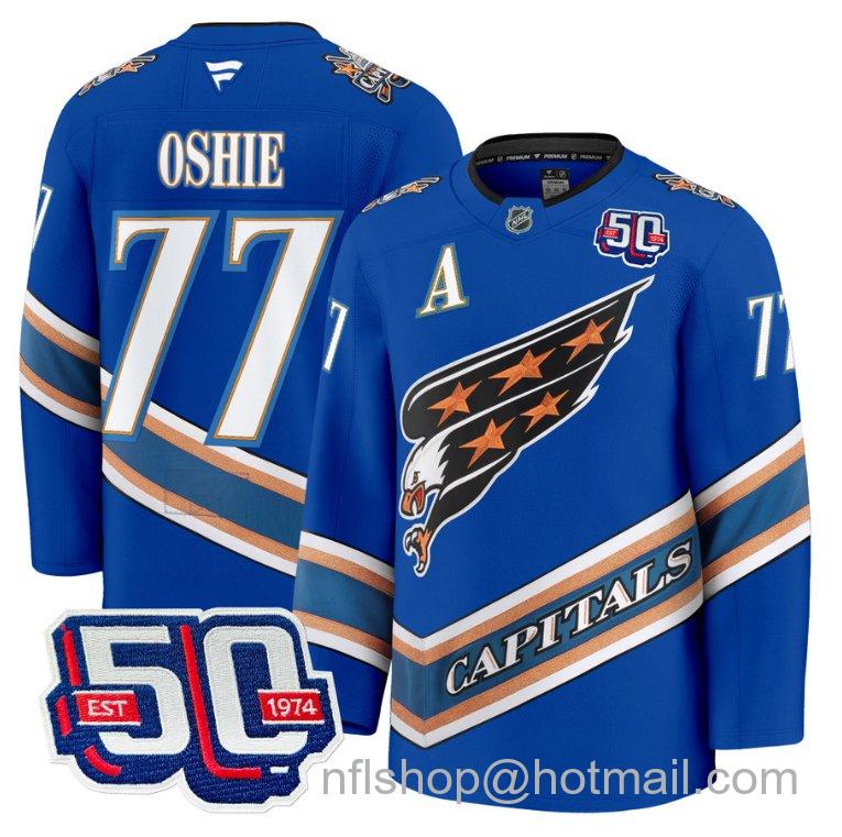 Men's Washington Capitals TJ Oshie #77 Screaming Eagle 50th Anniversary Royal Stitched Hockey Jersey
