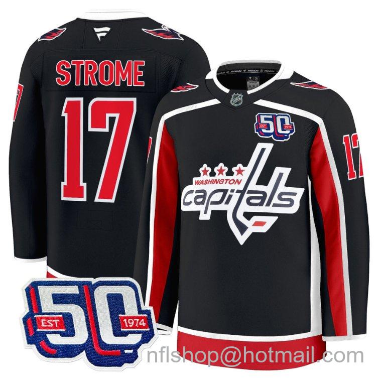 Men's Washington Capitals Dylan Strome #17 50th Anniversary Black Stitched Hockey Jersey