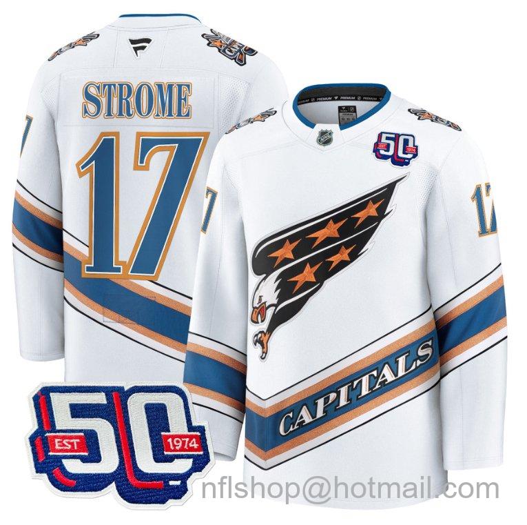 Men's Washington Capitals Dylan Strome #17 Screaming Eagle 50th Anniversary White Stitched Hockey Jersey