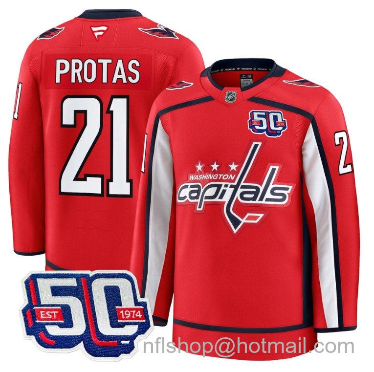 Men's Washington Capitals Aliaksei Protas #21 50th Anniversary Red Stitched Hockey Jersey