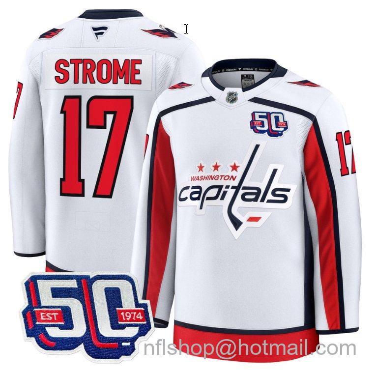 Men's Washington Capitals Dylan Strome #17 50th Anniversary White Stitched Hockey Jersey