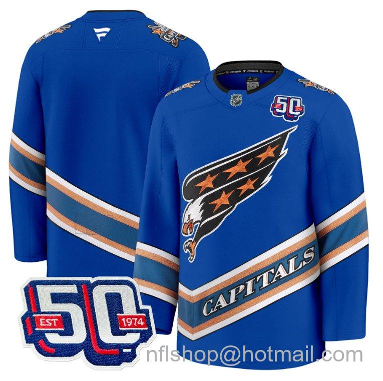 Men's Washington Capitals Blank Screaming Eagle 50th Anniversary Royal Stitched Hockey Jersey