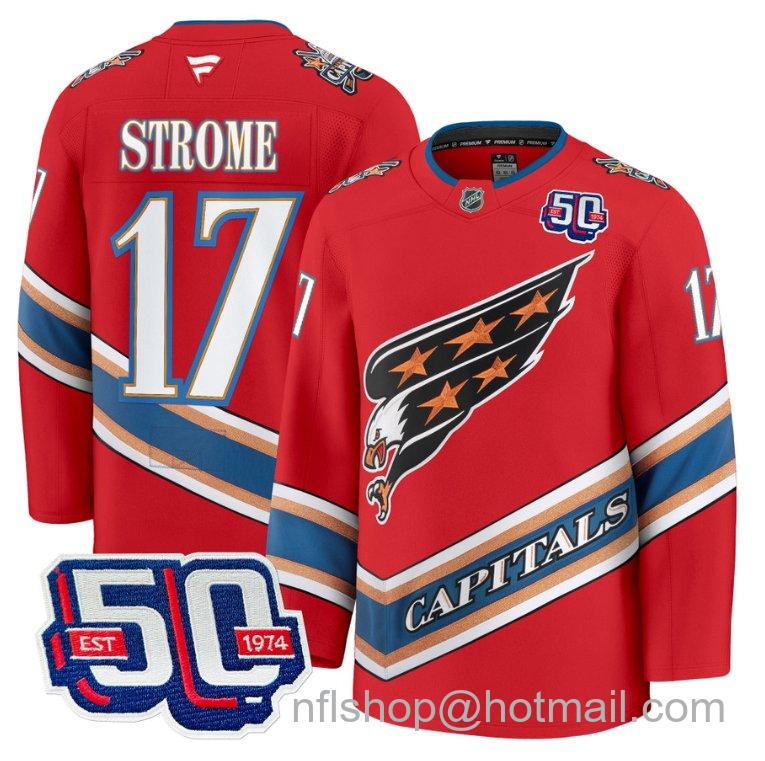 Men's Washington Capitals Dylan Strome #17 Screaming Eagle 50th Anniversary Red Stitched Hockey Jersey