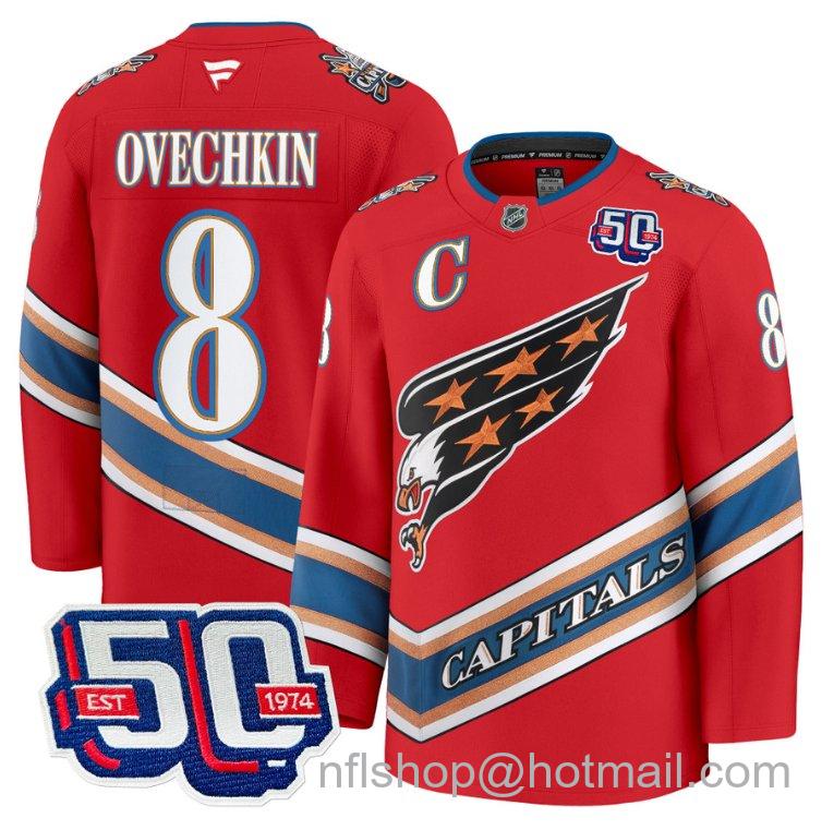 Men's Washington Capitals Alex Ovechkin #8 Screaming Eagle 50th Anniversary Red Stitched Hockey Jersey
