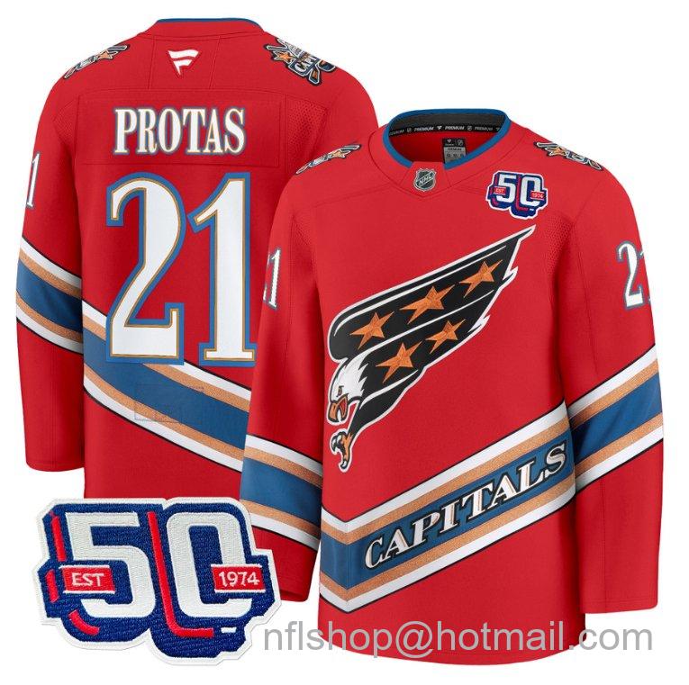Men's Washington Capitals Aliaksei Protas #21 Screaming Eagle 50th Anniversary Red Stitched Hockey Jersey