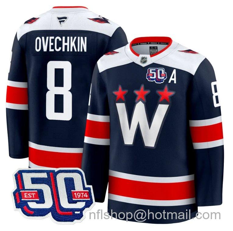 Men's Washington Capitals Alex Ovechkin #8 50th Anniversary V2 Navy Stitched Hockey Jersey