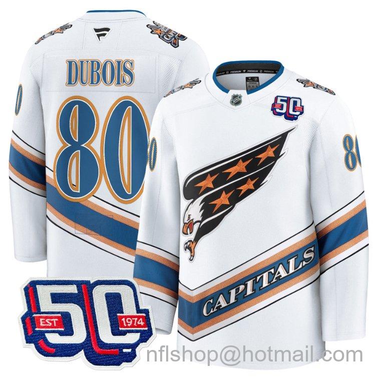 Men's Washington Capitals Pierre Dubois #80 Screaming Eagle 50th Anniversary White Stitched Hockey Jersey