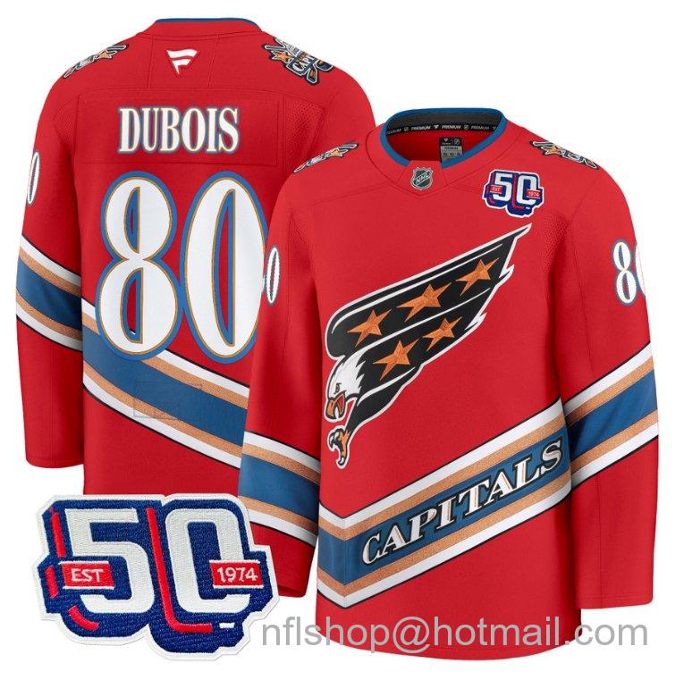 Men's Washington Capitals Pierre Dubois #80 Screaming Eagle 50th Anniversary Red Stitched Hockey Jersey