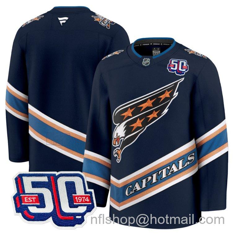 Men's Washington Capitals Blank Screaming Eagle 50th Anniversary Navy Stitched Hockey Jersey