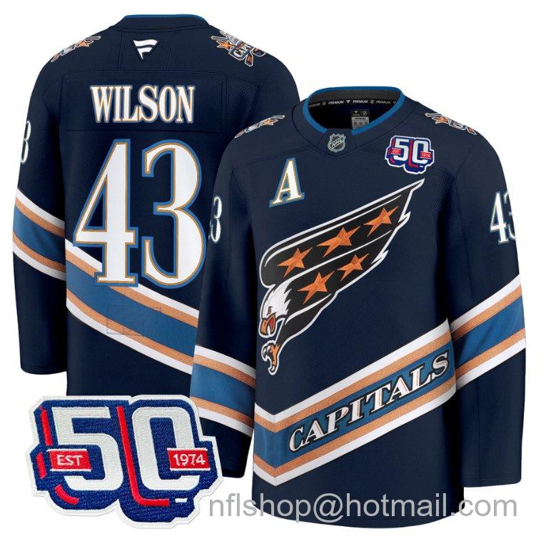 Men's Washington Capitals Tom Wilson #43 Screaming Eagle 50th Anniversary Navy Stitched Hockey Jersey