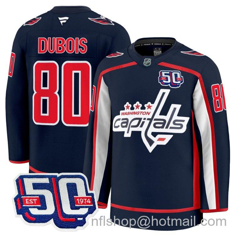 Men's Washington Capitals Pierre Dubois #80 50th Anniversary Navy Stitched Hockey Jersey