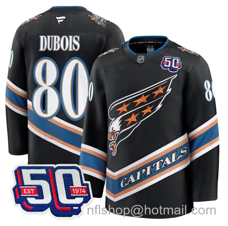 Men's Washington Capitals Pierre Dubois #80 Screaming Eagle 50th Anniversary Black Stitched Hockey Jersey