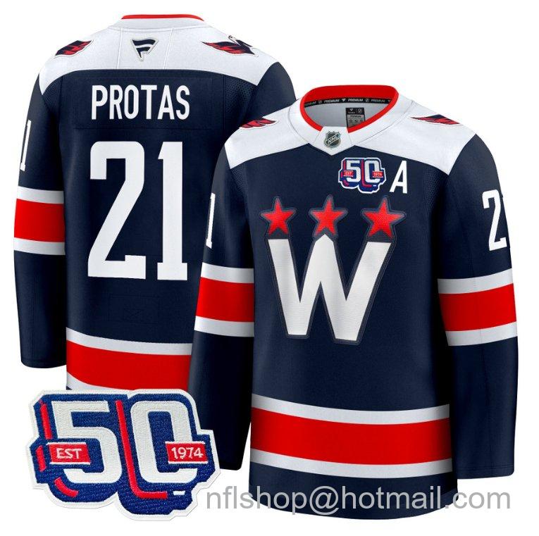 Men's Washington Capitals Aliaksei Protas #21 50th Anniversary Navy Stitched Hockey Jersey