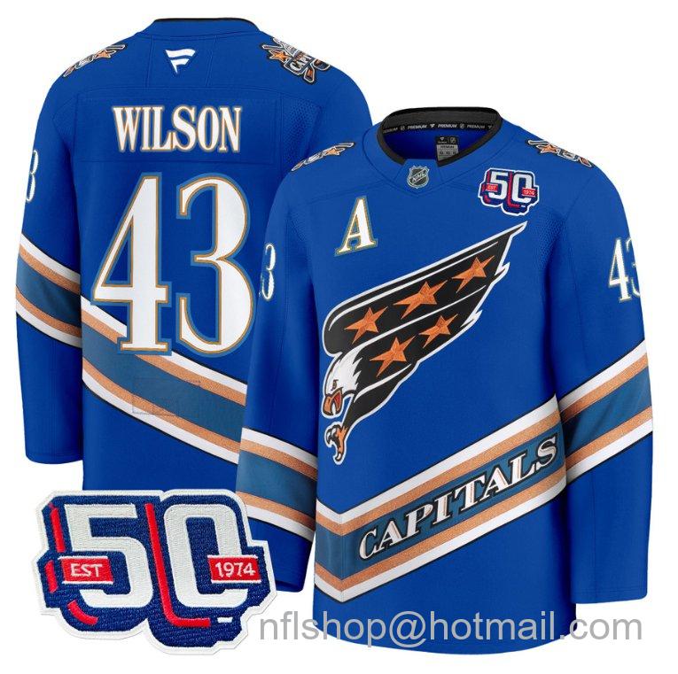 Men's Washington Capitals Tom Wilson #43 Screaming Eagle 50th Anniversary Royal Stitched Hockey Jersey