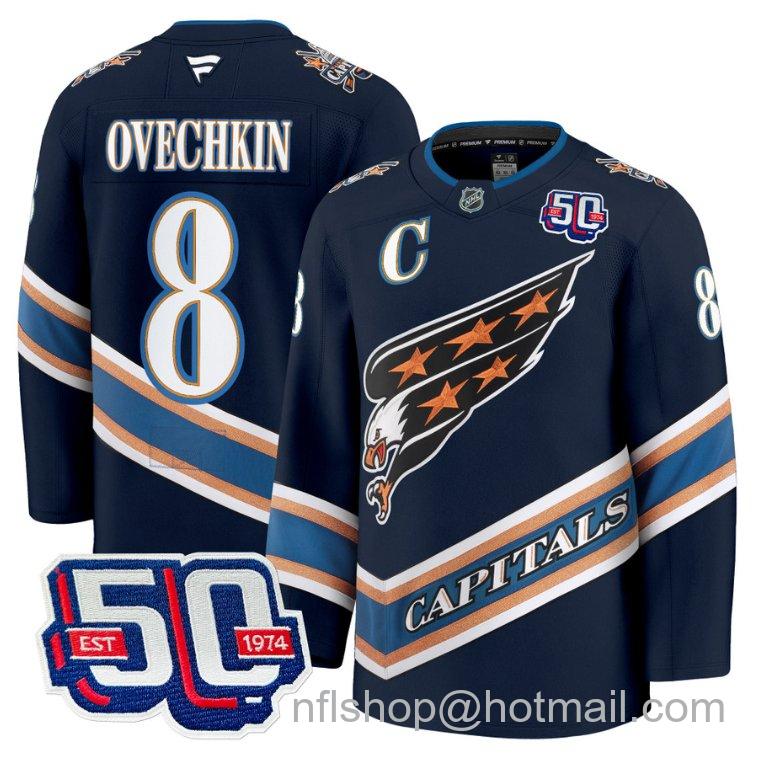 Men's Washington Capitals Alex Ovechkin #8 Screaming Eagle 50th Anniversary Navy Stitched Hockey Jersey