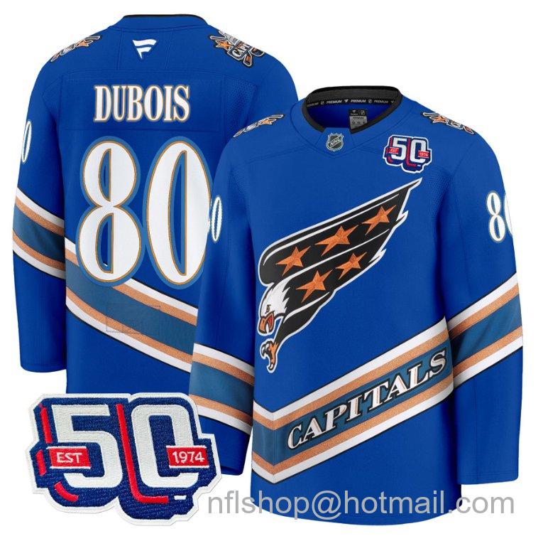 Men's Washington Capitals Pierre Dubois #80 Screaming Eagle 50th Anniversary Royal Stitched Hockey Jersey