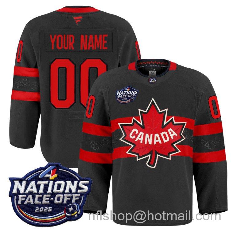 Youth Team Canada Custom Name & Number 4 Nations Face-Off 2025 Pro Black Stitched Hockey Jersey Youth Team Canada Custom Name & Number 4 Nations Face-Off 2025 Pro Black Stitched Hockey Jersey