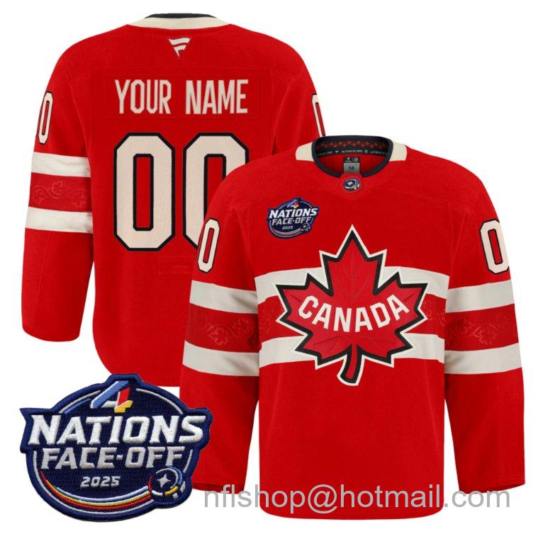 Youth Team Canada Custom Name & Number 4 Nations Face-Off 2025 Pro Red Stitched Hockey Jersey Youth Team Canada Custom Name & Number 4 Nations Face-Off 2025 Pro Red Stitched Hockey Jersey