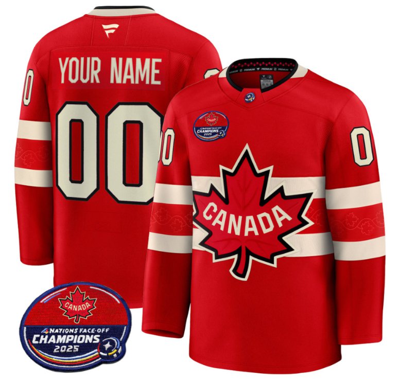 Men's Canada Custom Red 4 Nations Face-Off 2025 Champions V2 Stitched Hockey Jersey Men's Canada Custom Red 4 Nations Face-Off 2025 Champions V2 Stitched Hockey Jersey