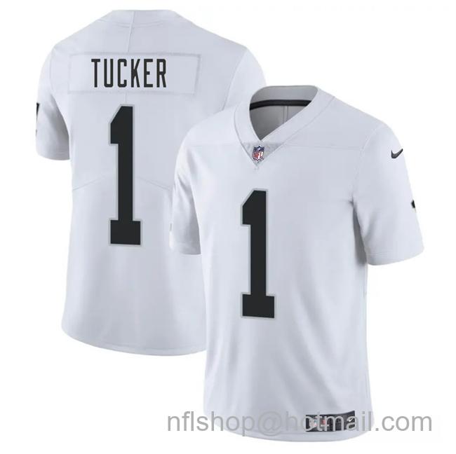 Men's Las Vegas Raiders #1 Tre Tucker White 2025 Vapor Stitched Football Jersey