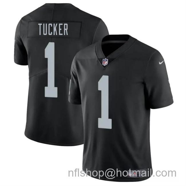 Men's Las Vegas Raiders #1 Tre Tucker Black 2025 Vapor Stitched Football Jersey