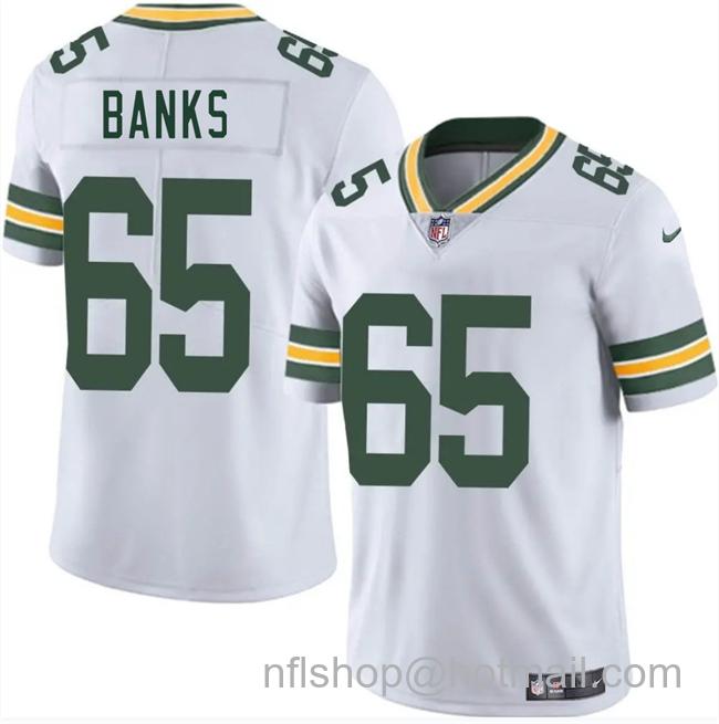 Men's Green Bay Packers #65 Aaron Banks White 2025 Vapor Untouchable Limited Stitched Jersey