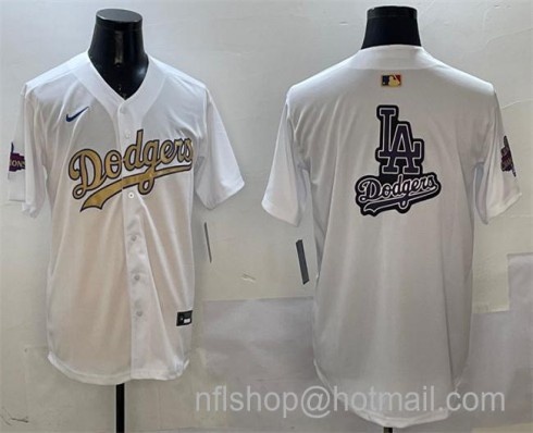 Men's Los Angeles Dodgers Team Big Logo White 2025 Gold Collection Limited Stitched MLB Jerseys