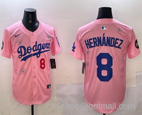 Men's Los Angeles Dodgers #8 Enrique Hernandez Pink 2025 Tokyo Series Limited Stitched Baseball Jersey