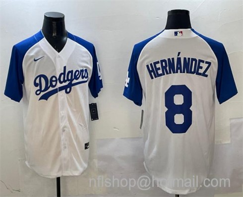 Men's Los Angeles Dodgers #8 Enrique Hernandez White Blue Cool Base Stitched Baseball Jersey