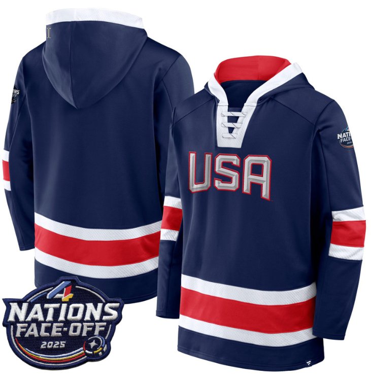 Men's Team Hoodie USA 4 Nations Face-Off 2025 Pullover Stitched
