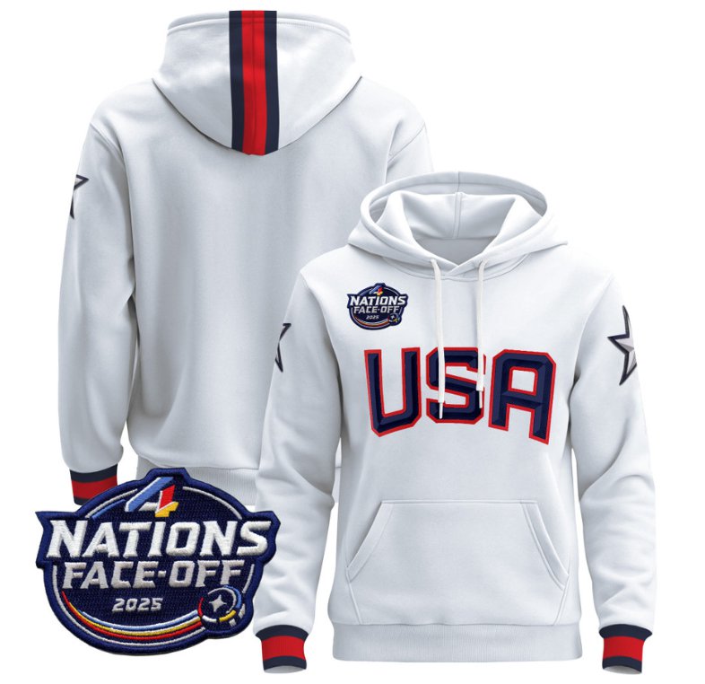 Men's Team Hoodie USA 4 Nations Face-Off 2025 Pullover Stitched White
