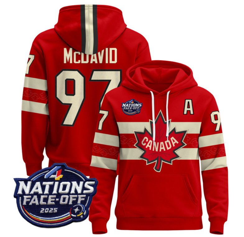 Men's Connor McDavid Hoodie Canada 4 Nations Face-Off 2025 Pullover V2 Red