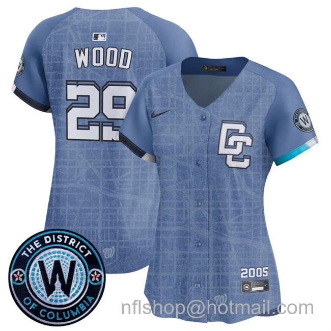 Women's Washington Nationals #29 James Wood Blue 2025 City Connect Limited Stitched Baseball Jersey