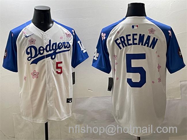 Men's Los Angeles Dodgers #5 Freddie Freeman White Royal 2025 Tokyo Series Limited Stitched Baseball Jersey