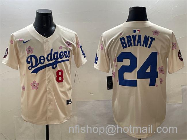 Men's Los Angeles Dodgers Front #8 Back #24 Kobe Bryant Cream 2025 Tokyo Series Limited Stitched Baseball Jersey