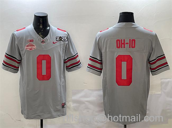 Men's Ohio State Buckeyes #0 OH-IO Grey 2025 CFP Final With National Champions Patch F.U.S.E. Vapor Limited Stitched Football Jersey