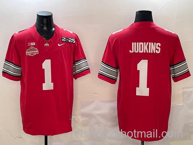 Men's Ohio State Buckeyes #1 Quinshon Judkins Red 2025 CFP Final With National Champions Patch F.U.S.E. Vapor Limited Stitched Football Jersey
