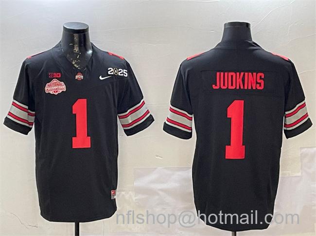 Men's Ohio State Buckeyes #1 Quinshon Judkins Black 2025 CFP Final With National Champions Patch F.U.S.E. Vapor Limited Stitched Football Jersey