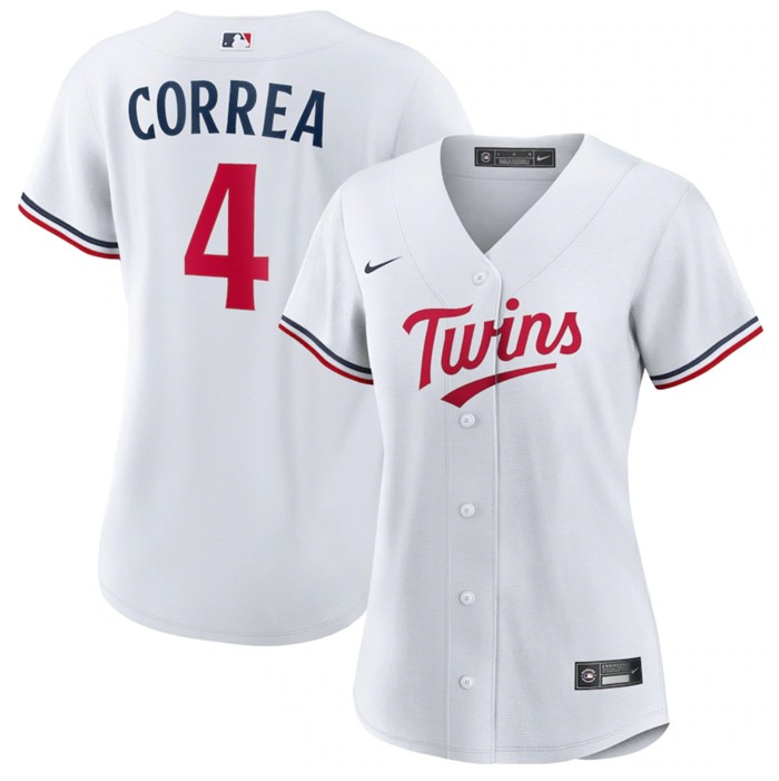 Women's Minnesota Twins #4 Carlos Correa White Stitched Baseball Jersey