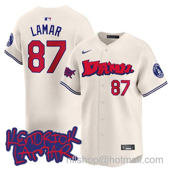 Men's Los Angeles Dodgers #87 Kendrick Lamar Cream Limited Stitched Baseball Jersey