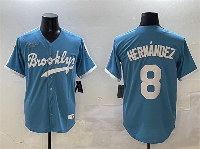 Men's Brooklyn Dodgers #8 Enrique Hernandez Light Blue Stitched Baseball Jersey
