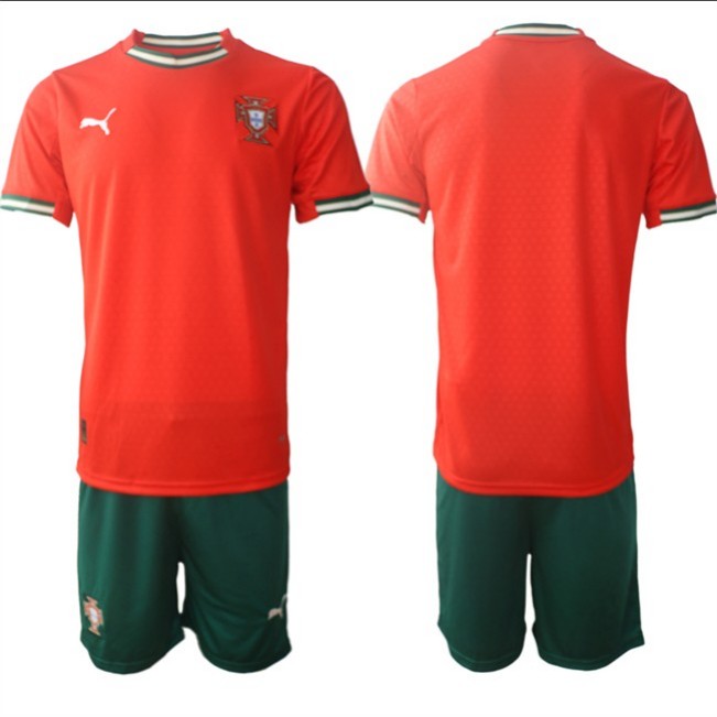 Men's Portugal Team Blank 2025 Red Home Soccer Jersey Suit (1)