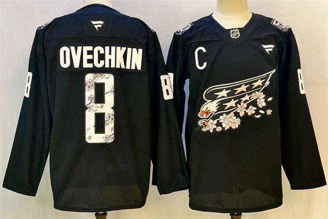 Men's Washington Capitals #8 Alex Ovechkin Black 50th With C Patch Stitched Hockey Jersey