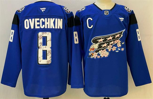 Men's Washington Capitals #8 Alex Ovechkin Blue 50th With C Patch Stitched Hockey Jersey