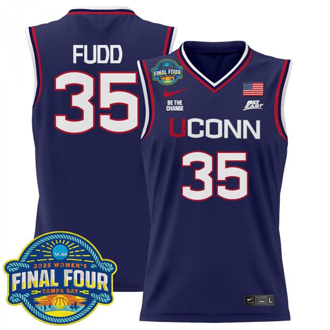 Women's Nike Azzi Fudd Jersey #35 UConn Huskies 2025 NCAA Women's Basketball Big East Final Four Patch Navy