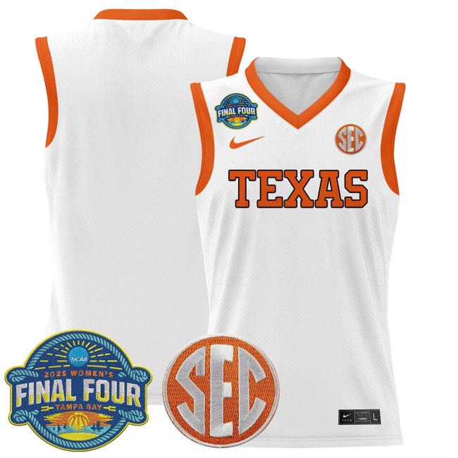 Women's Nike Team Jersey Texas Longhorns 2025 NCAA Women's Basketball Sec Final Four Patch Stitched White