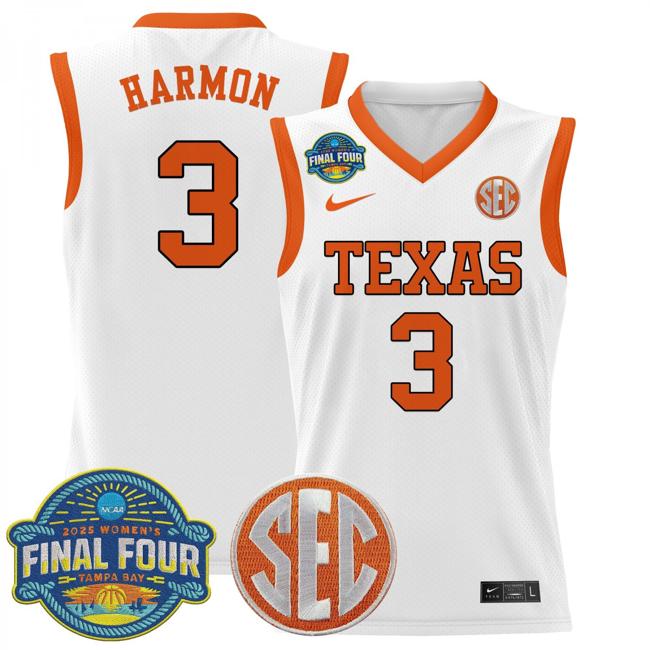 Women's Nike Rori Harmon Jersey #3 Texas Longhorns 2025 NCAA Women's Basketball Sec Final Four Patch White